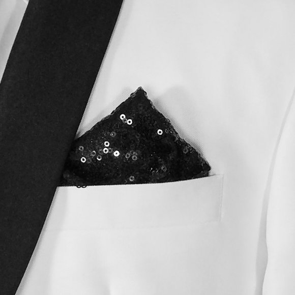 Men's Sequin Pre-Folded Pocket Square Insert - Black - Picture 1 of 8